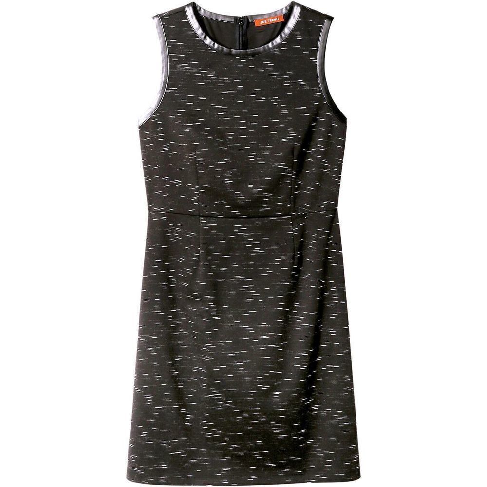 NWT Joe Fresh Faux Leather Trim Shift STRETCH Dress Black Heathered Sleeveless L